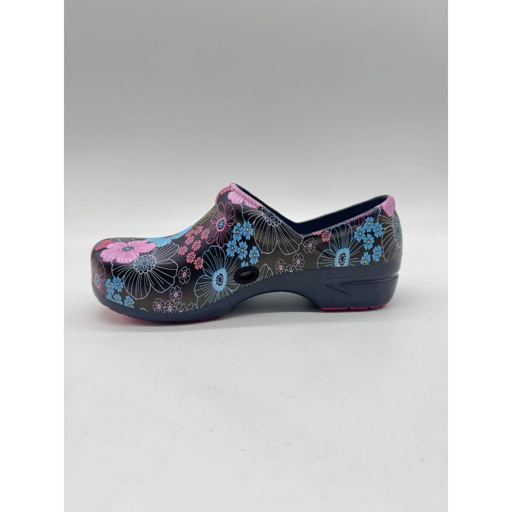 Black Floral Slip-On Clogs in Pink & Turquoise - Picture 5 of 15